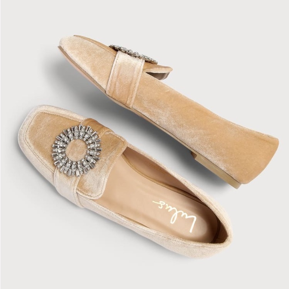 Vivalay Champagne Velvet Rhinestone Loafers